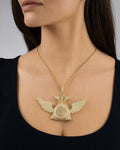 Female model wearing 10K/14K Moneybag Angel Wings Photo Picture Diamond Pendant