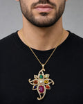 Male model wearing 14K Florish Gemstone VVS Diamond Pendant
