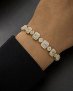 Male model wearing 10K 7.5MM Square Circle Diamond Baguette Bracelet 8"
