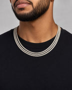 Male model wearing 10K 3.5MM Diamond Tennis Chain Necklace