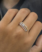Male model wearing 14K Venus Tri-Color Diamond Ring