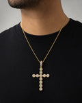Male model wearing 10K Issac Cross Diamond Pendant