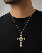 Male model wearing 10K Issac Cross Diamond Pendant