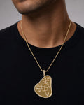 Male model wearing 14K Luck Chinese Diamond Pendant