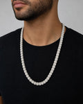 Male model wearing 10K Square Tower Diamond Tennis Chain Necklace