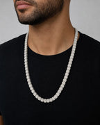 Male model wearing 10K Square Tower Diamond Tennis Chain Necklace