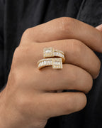 Male model wearing 10K Square Diamond Baguette Wrap Ring