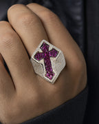 Male model wearing 14K Royal Cross Chrome Diamond Baguette Ring