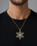 Male model wearing 14K Snowflake Diamond Pendant