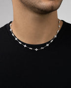 Male model wearing 14K Clover Diamond Necklace 18"