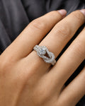 Female model wearing 18K Eternity Knot Diamond Ring