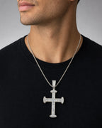 Male model wearing 10K Atlanta Cross Diamond Pendant