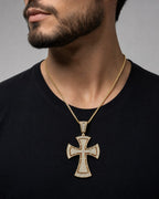 Male model wearing 10K Clarence Cross Diamond Pendant