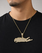 Male model wearing 10K Long Island Diamond Pendant