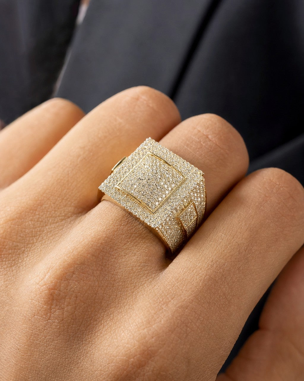 Male model wearing 10K 17.9M Pave Diamond Ring