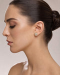 Female model wearing 14K 8MM Circle Diamond Earrings