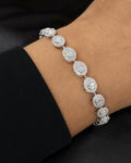 Male model wearing 14K Circle Diamond Baguette Tennis Bracelet 7"