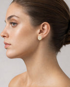 Female model wearing 14K 8MM Circle Diamond Earrings