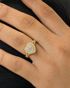 Male model wearing 14K Heart Shaker Diamond Ring