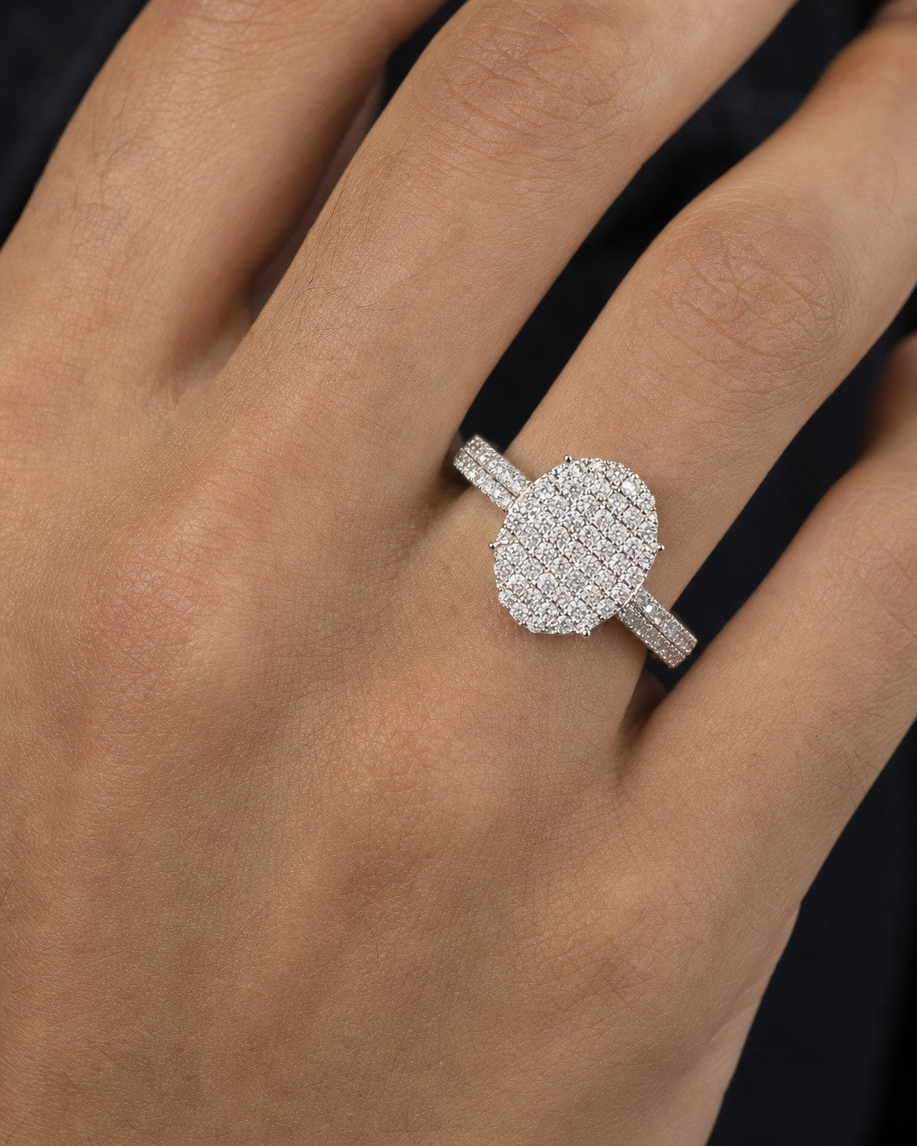 Male model wearing 14K Oval Diamond Ring
