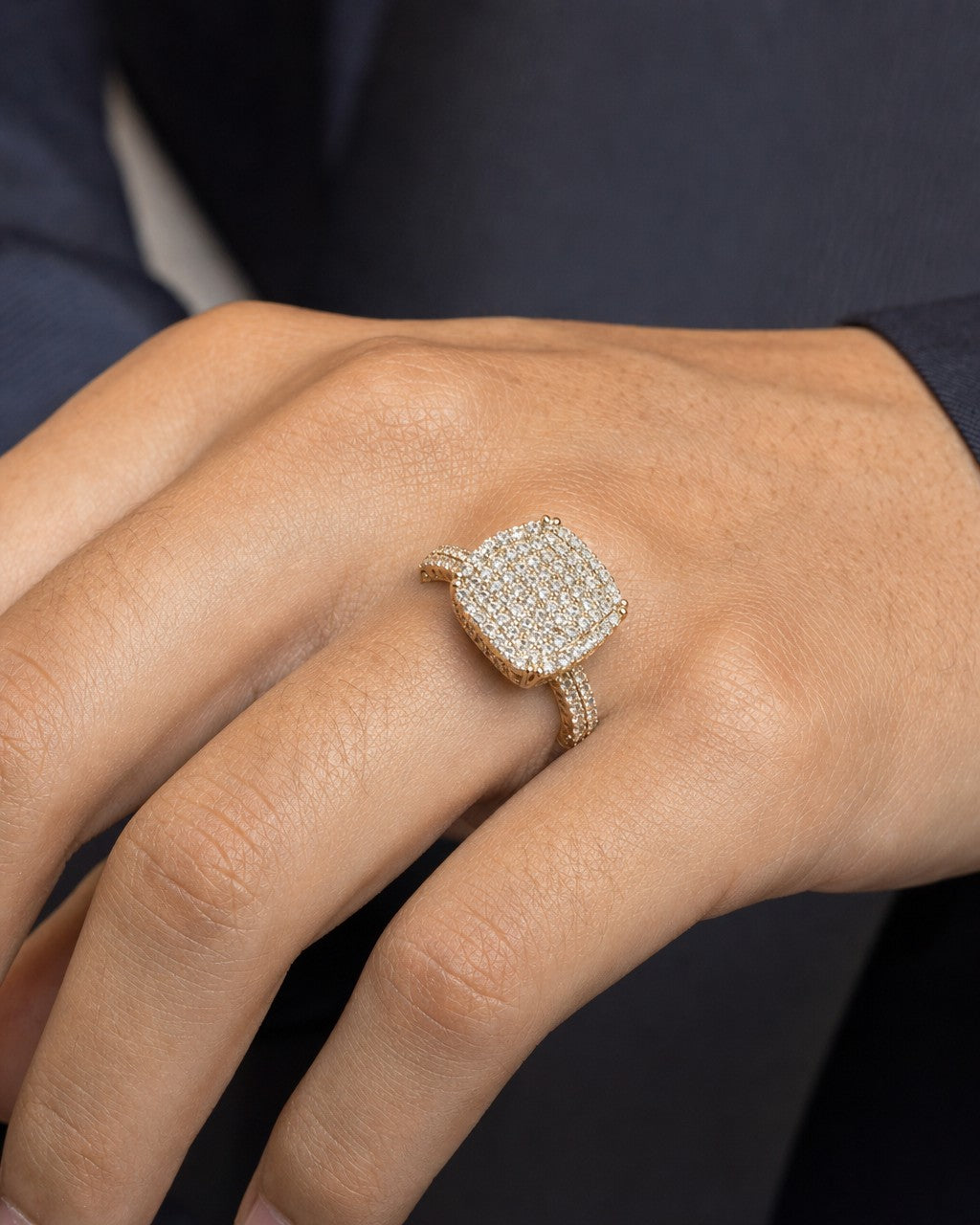 Male model wearing 14K Square Diamond Ring