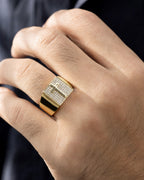 Male model wearing 10K Mission Cross Diamond Ring