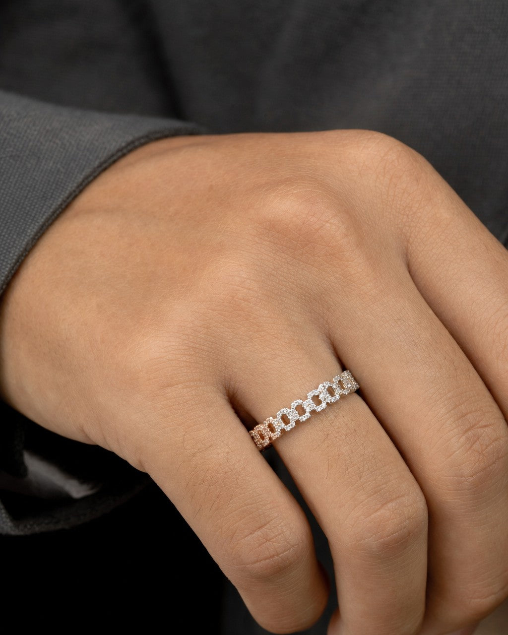 Male model wearing 10K 4MM Cuban Link Diamond Ring