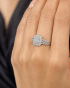 Female model wearing 14K Athena Rectangle Diamond Engagement Ring