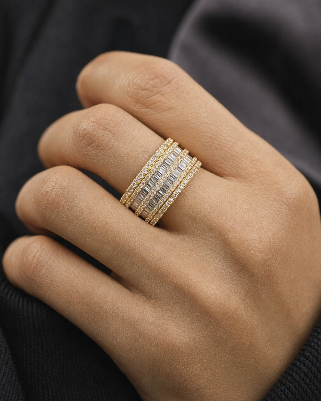 Male model wearing 14K Hercules Diamond Baguette Ring