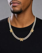 Male model wearing 14K Good Days Butterfly Cuban Link Diamond Chain 18"