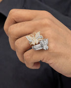 Male model wearing 14K Regal Butterfly Diamond Ring