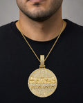 Male model wearing 14K Last Supper Circle Diamond Pendant