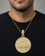 Male model wearing 14K Last Supper Circle Diamond Pendant