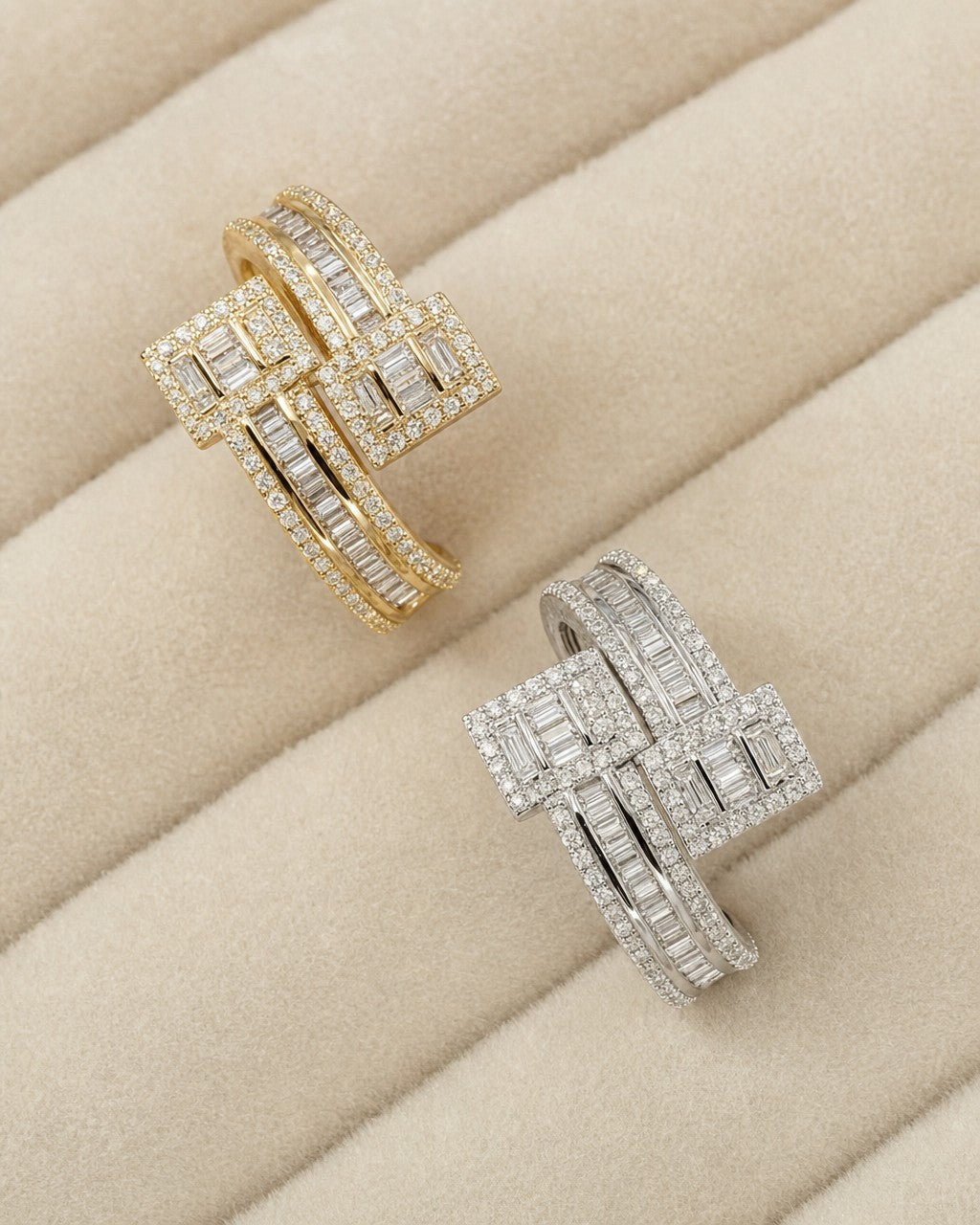 14K Square Bangle Wrap Diamond Ring styled photo