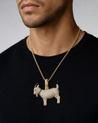 Male model wearing 14K GOAT Diamond Pendant
