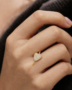 Female model wearing 14K Pave Heart Diamond Engagement Ring