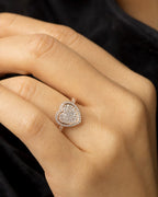 Female model wearing 14K Lace Heart Diamond Engagement Ring