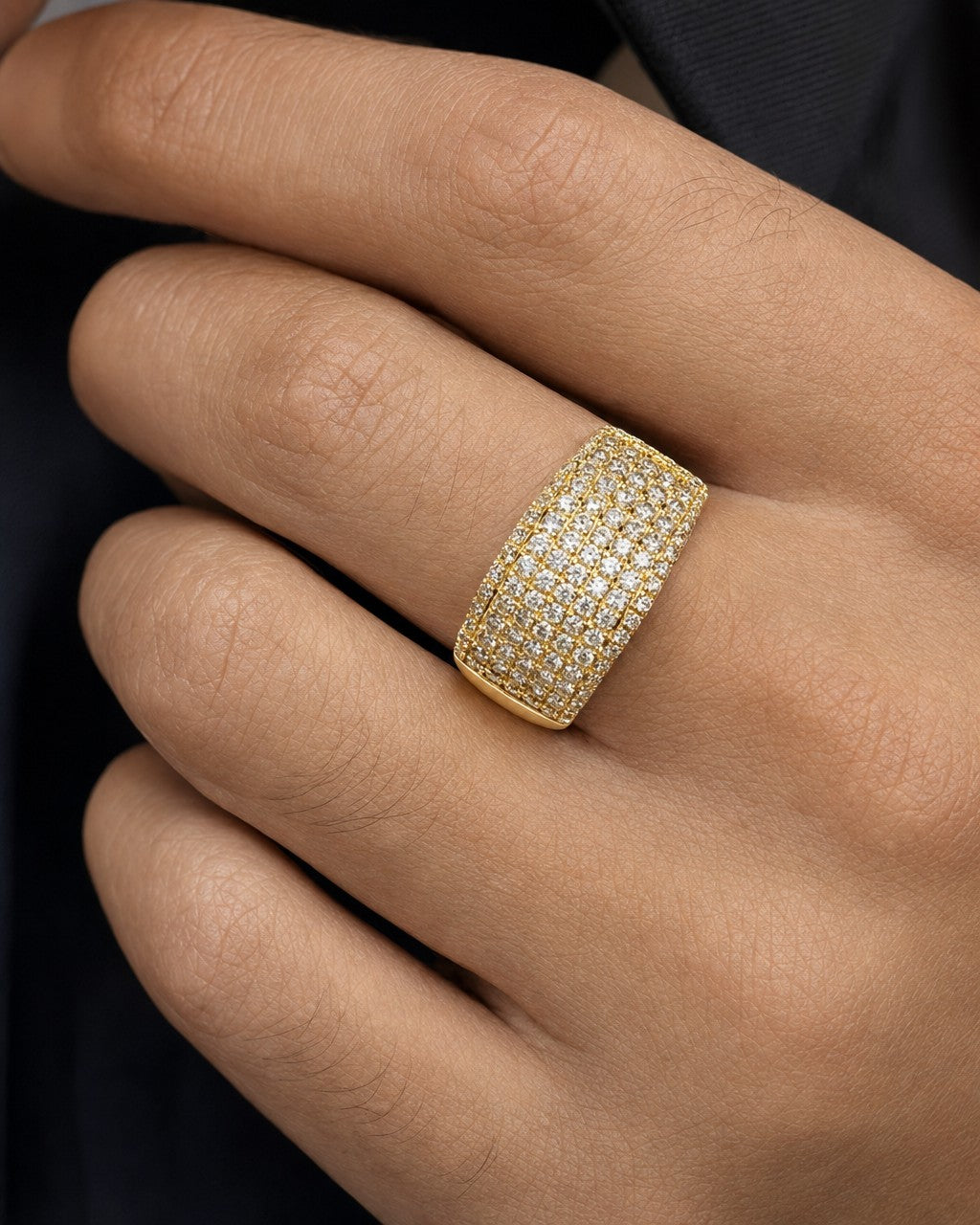 Male model wearing 14K 8MM Iced Stack Diamond Ring Band