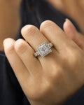 Female model wearing 10K Square Halo Diamond Engagement Ring