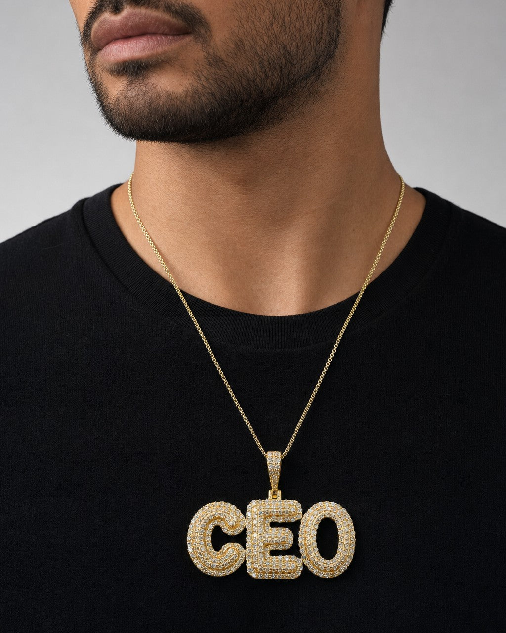 Male model wearing 10K CEO Diamond Pendant
