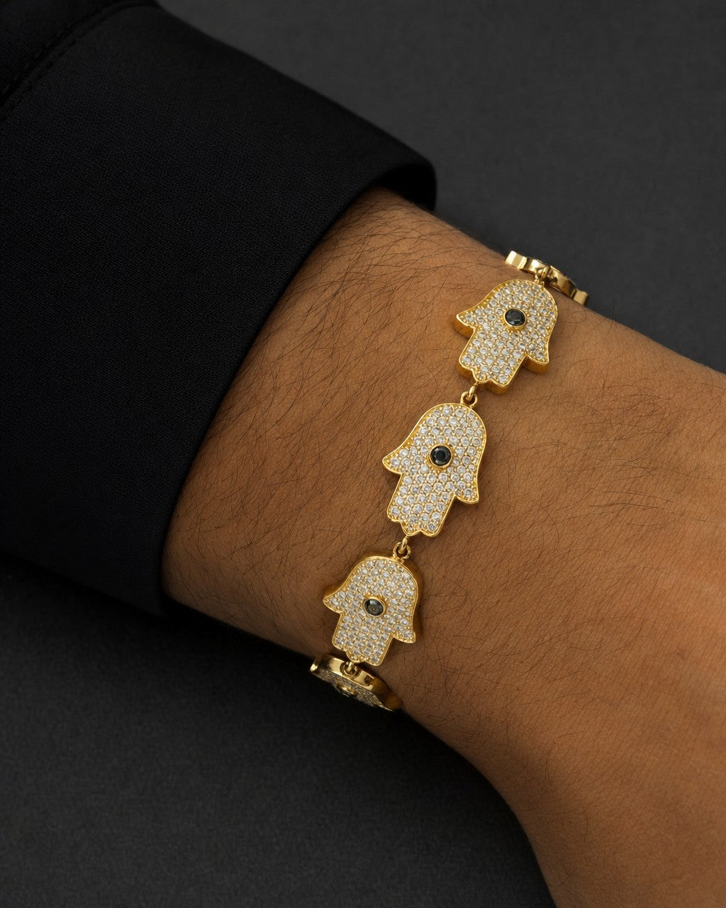 Male model wearing 14K Hamsa Adjustable Bracelet