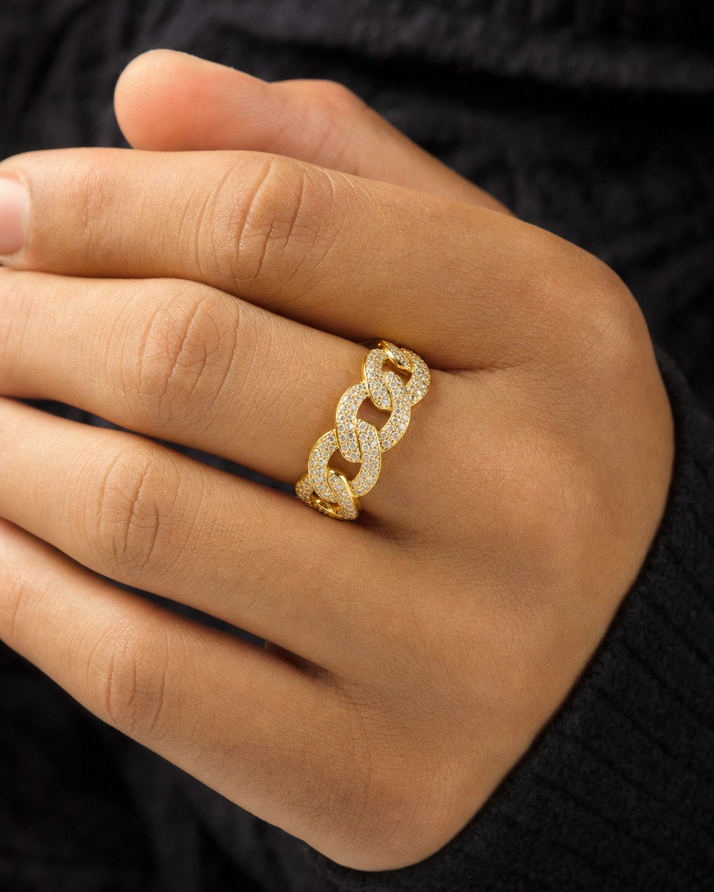 Male model wearing Cuban Link Infinity Diamond Ring
