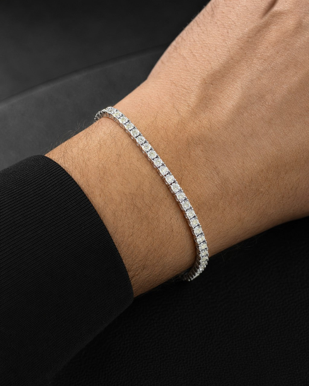 Male model wearing 10K Shine Diamond Tennis Bracelet 7"