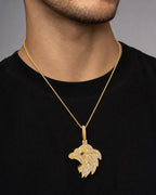 Male model wearing 14K Iced Roaring Lion Diamond Pendant