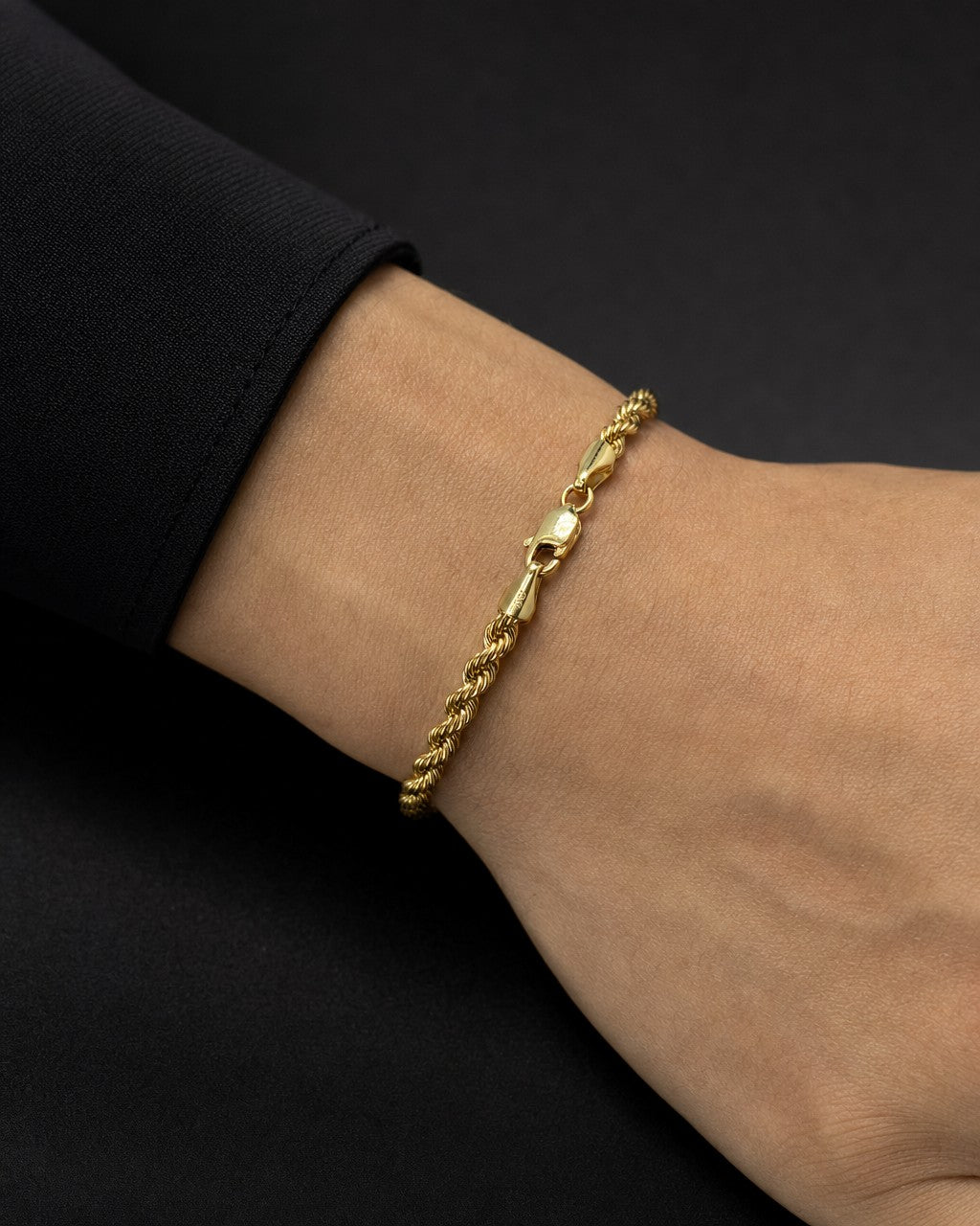 Male model wearing 14K 3.5MM Rope Bracelet 8"