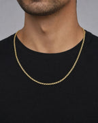 Male model wearing 14K 3MM Rolo Paperclip Link Chain 18"