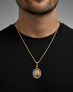 Male model wearing 14K Jesus Medallion Pendant