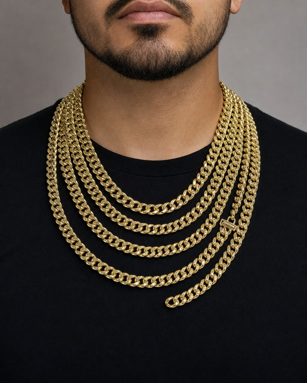 Male model wearing 10K 11.5MM Miami Cuban Link Chain 20-30"