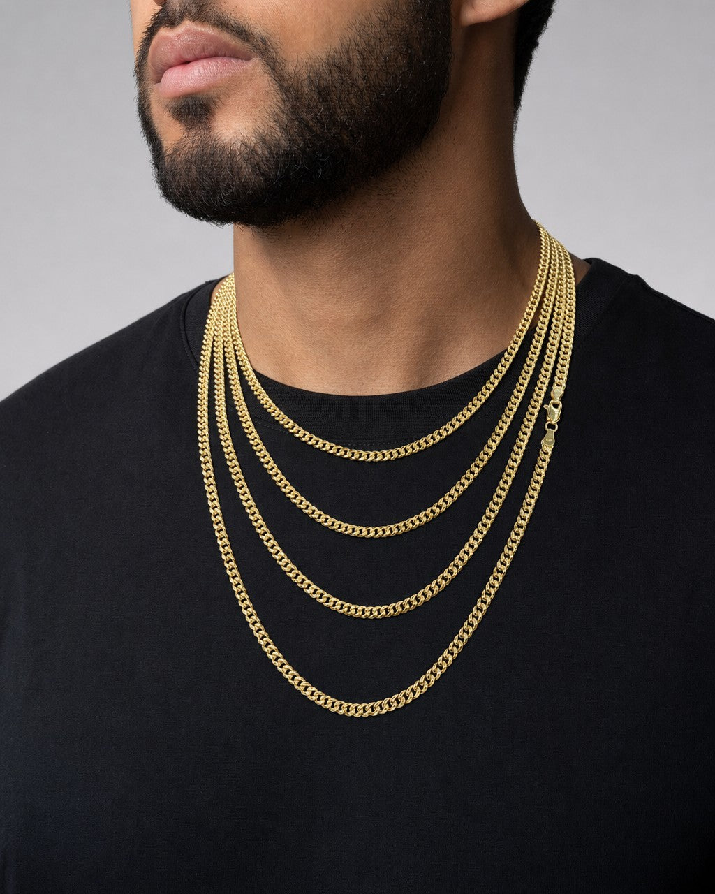 Male model wearing 10K 4.5MM Miami Cuban Link Chain 16-24"