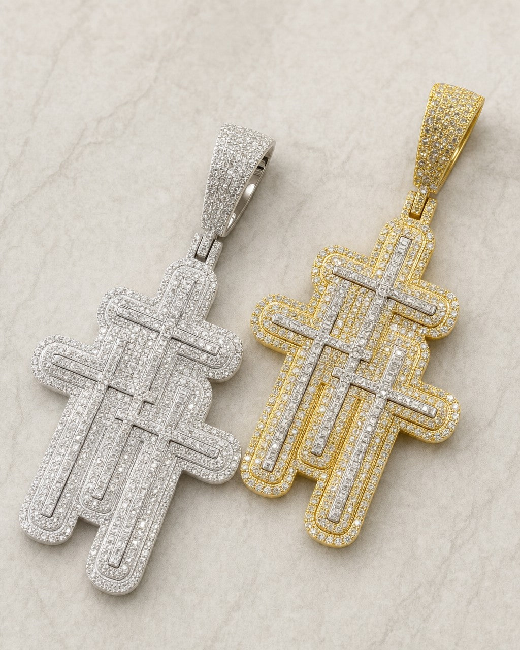 10K Trilogy Cross Diamond Pendant styled photo